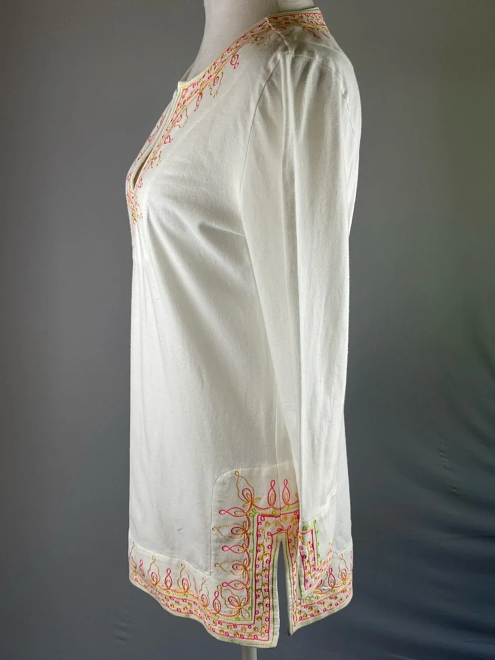 Lilly Pulitzer Embroidered Palm Beach Tunic Top White Pink Green Gold Small - Picture 9 of 16